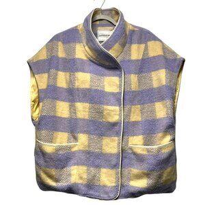 Anthropologie Andersen & Lauth Short Sleeve Button-Up Poncho Capelet Plaid